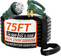 PlugSaf 40 Amp Generator Cord, 75FT 40 Amp RV Extension Cord with Twist Lock, Generator Cable 40A 4 Prong, NEMA 14-50P to SS2-50R Heavy Duty STW Wire for RV Camper & House