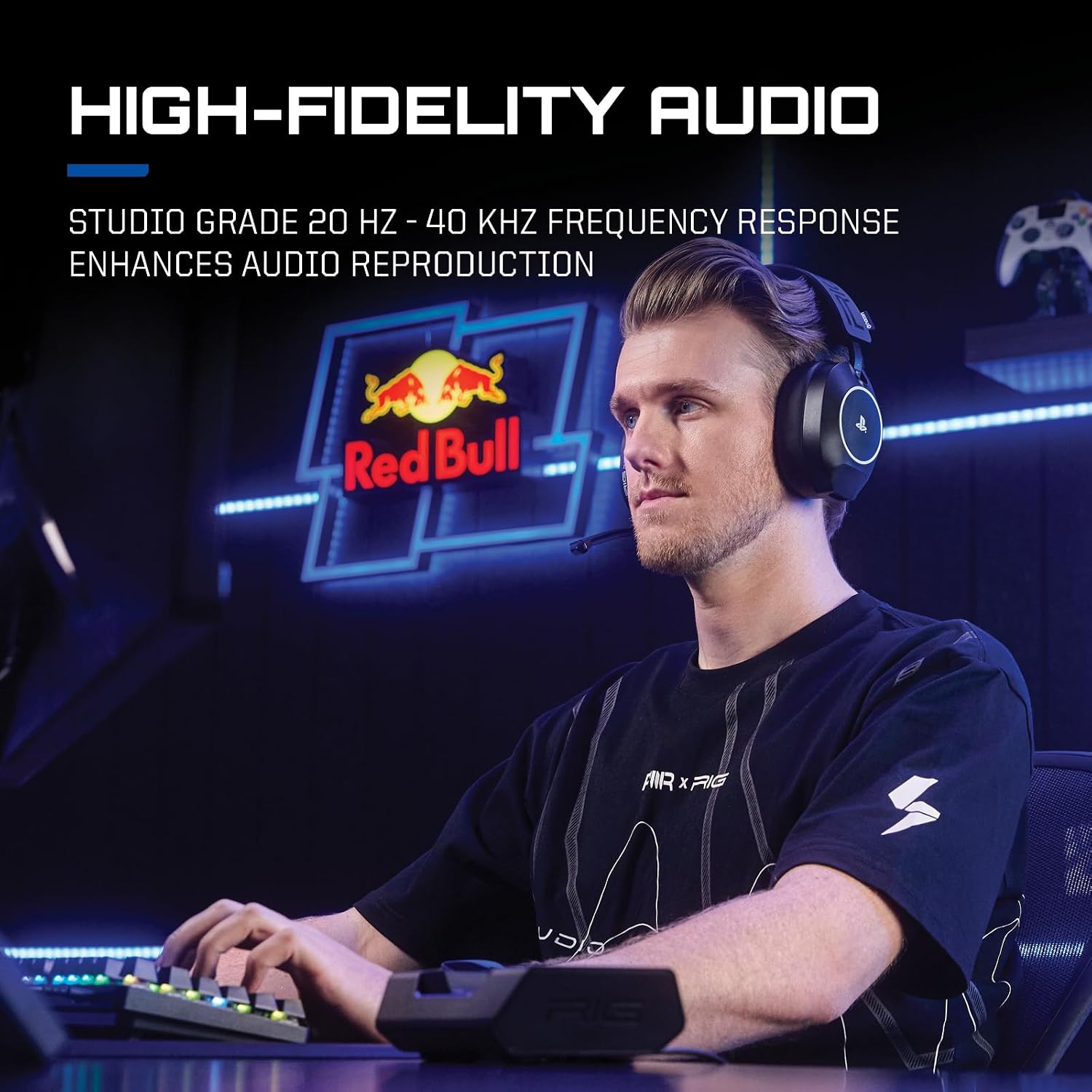 RIG R8 SPECTRE PRO HS Wireless Gaming Headset for PlayStation, PS5, PS4, PC, Mobile; Graphene Drivers, 3D Audio, Noise-Canceling Mic, Dual Wireless 2.4GHz / Bluetooth, 60-Hr Battery, RGB Charging Base
