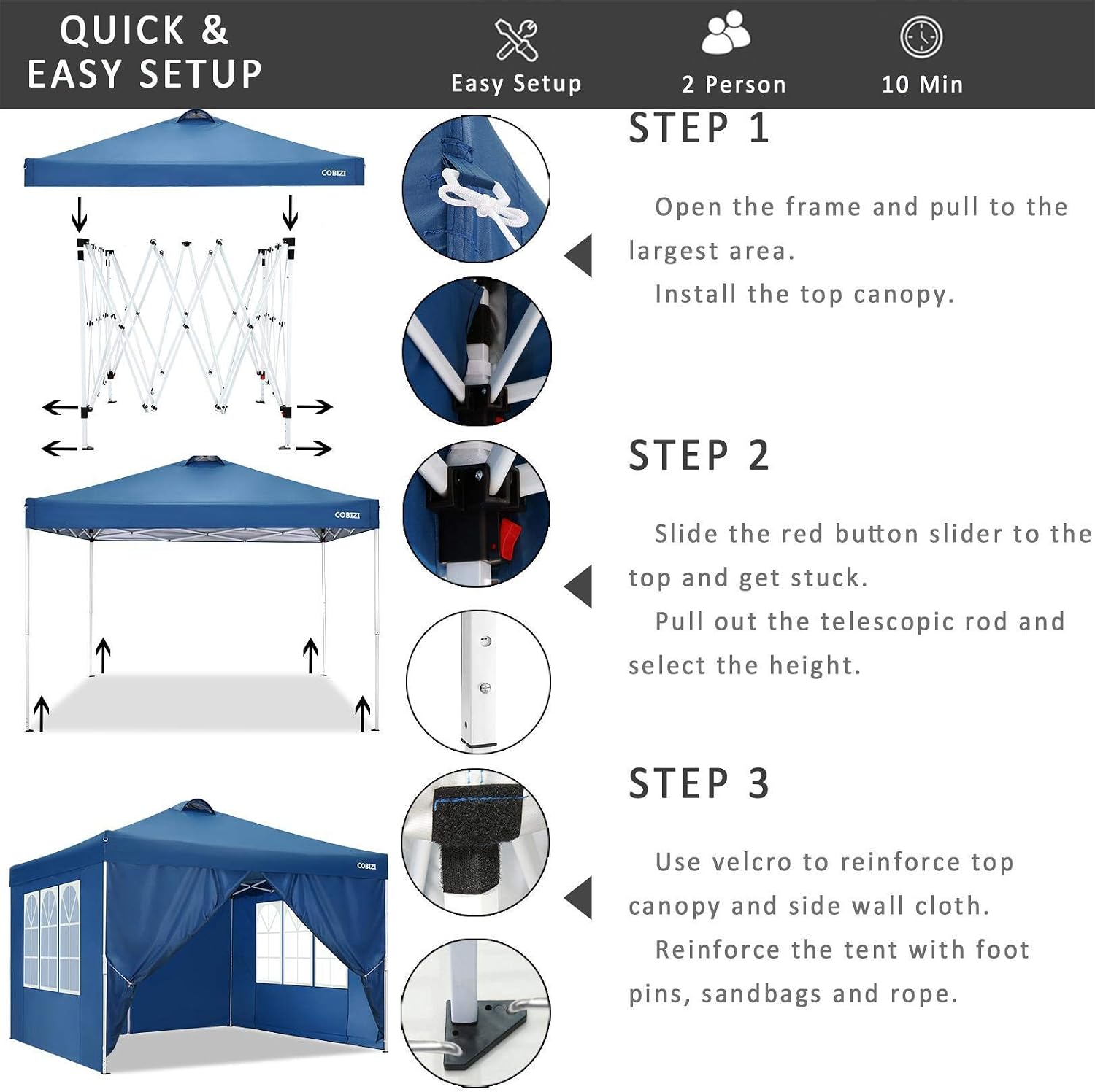 Canopy 10x10 Waterproof Pop up Tent with 4 Sidewalls, Outdoor Event Shelter Sun Shade Party Commercial with Air Vent, 4 Weight Bags, Carry Bag