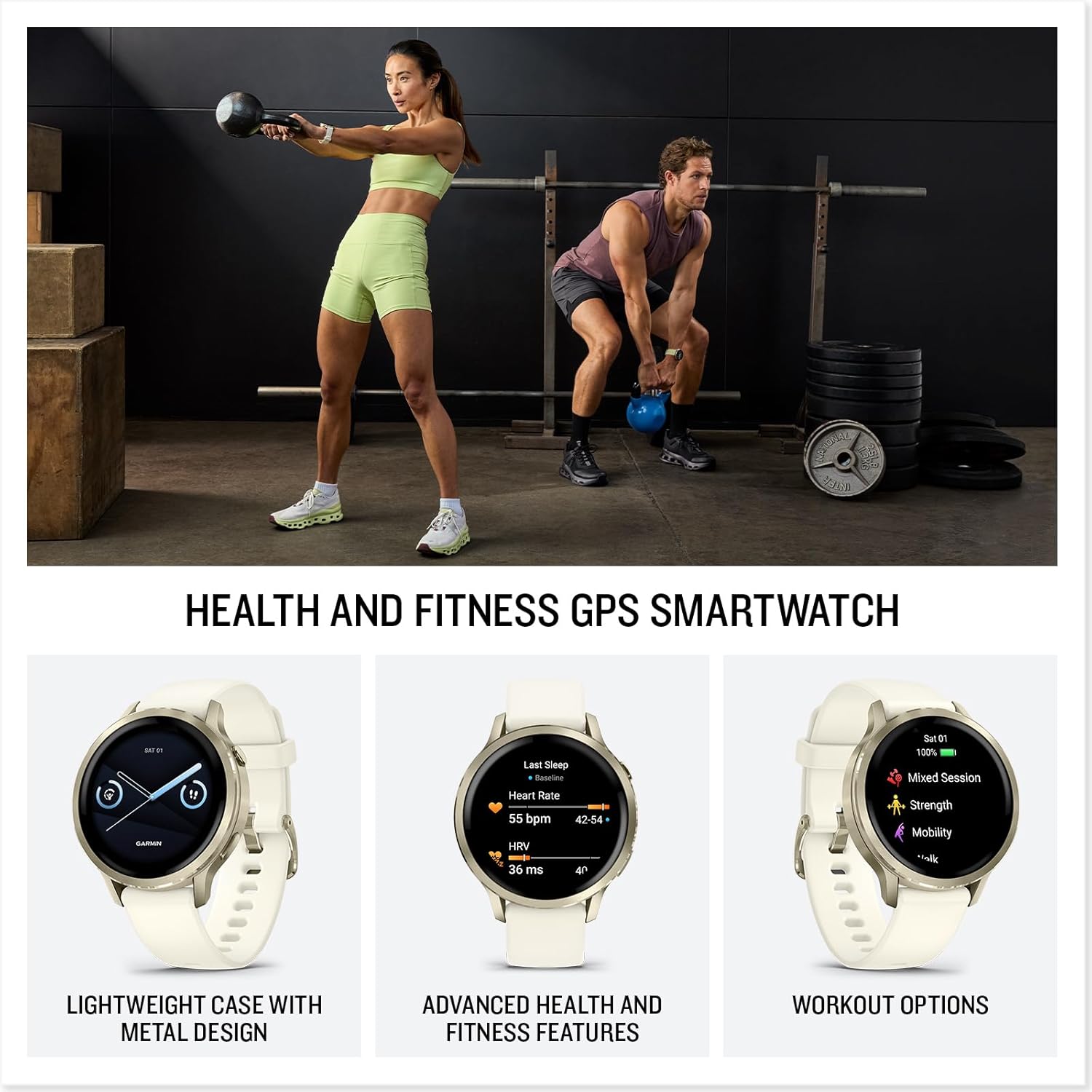 PlayBetter Garmin Venu 4 (Lunar Gold/Bone, 41mm) Fitness GPS Smartwatch Bundle - AMOLED Display, Built-in Flashlight, Long Battery Life Portable Charger & HD Screen Protectors