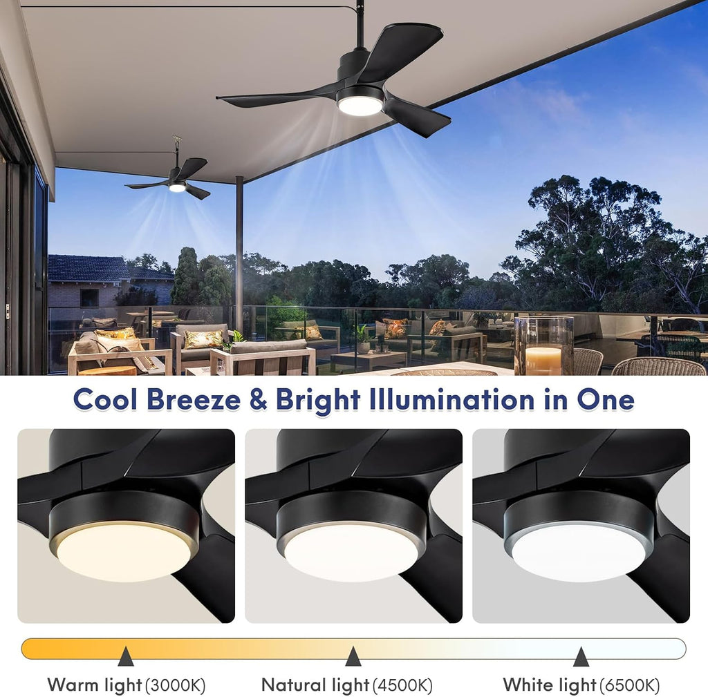 36' Gazebo Fans Outdoor Hanging with Remote, Outdoor Ceiling Fan for Patios with Light Waterproof, Plug in Cord Outlet Hook Wet Rated for Outside Porch, Pergola, Garage-Black Matte