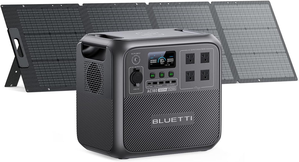 BLUETTI AC180 Solar Generator with 200W Solar Panel (Ships Separately), 1152Wh Portable Power Station w/ 4 1800W (2700W Surge) AC Outlets, LFP Power for Outdoor Camping, Trip, Power Outage