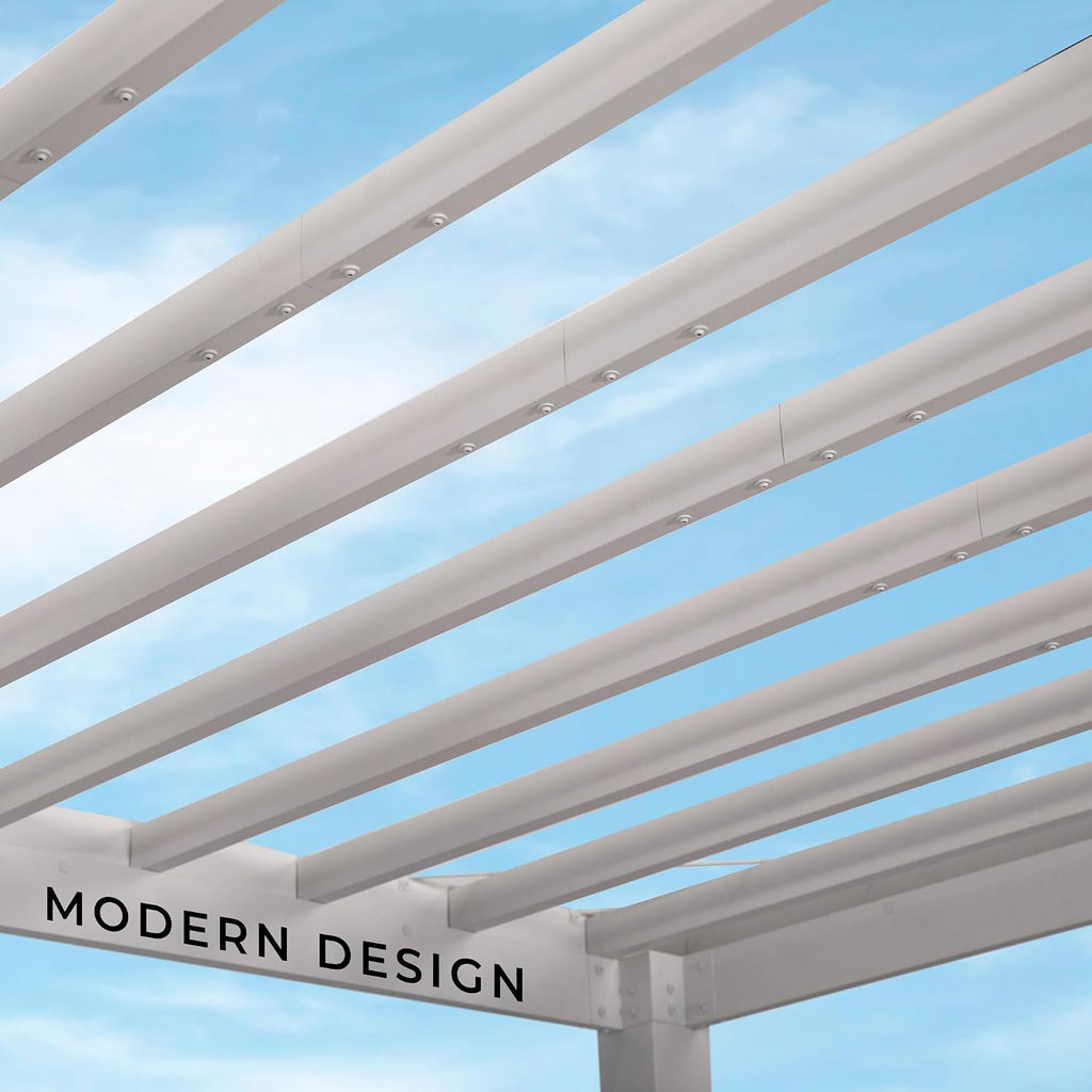 Backyard Discovery Windham 14' x 10' Modern Galvanized Steel Pergola Kit with Shade Sail Canopy, All-Season Durability, PowerPort, High-Wind Rating for Outdoor Patio, Garden, Deck, Entertaining