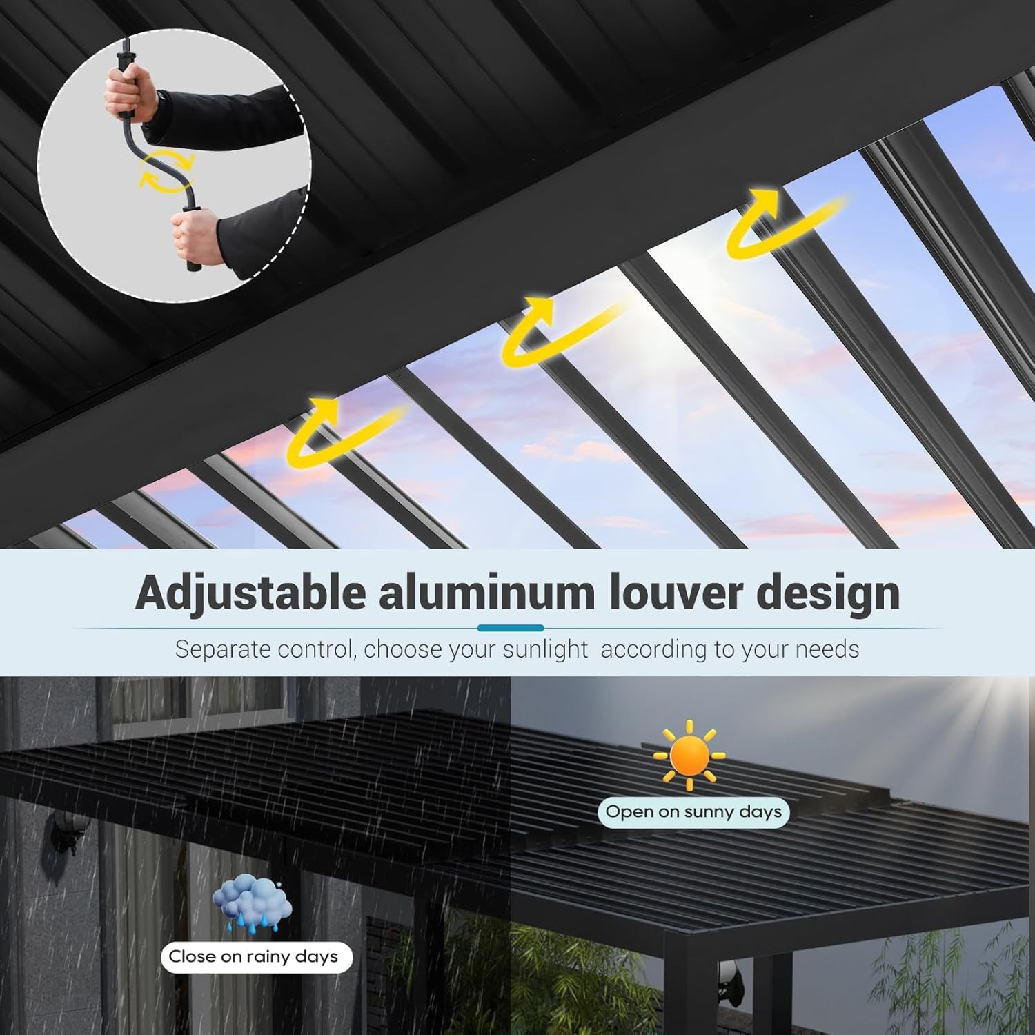 LVUYOYO Outdoor Louvered Pergola 10' x 20', Patio Aluminum Pergola with Adjustable Roof, Waterproof Metal Gazebo for Backyard, Garden, Deck (Black)