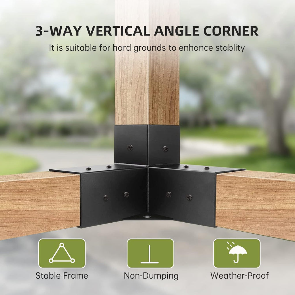 Pergola Kit, Pergola Brackets 3-Way Brackets and 4-Way Brackets Post Base Kit for Woodworks DIY, Wooden Beams for Gazebos, Patio Pergolas, Log Cabin Outdoor Pergola Hardware for 4x4 Lumber