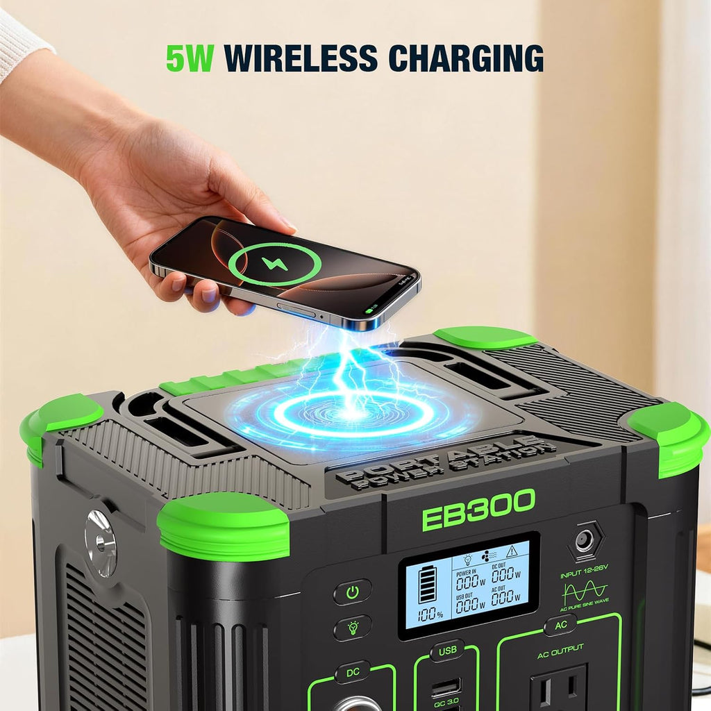 GRECELL Portable Power Station 330W (Peak 600W), GRECELL 288Wh Solar Generator with 60W USB-C PD, 5W Wireless 110V Pure Sine Wave AC Outlet, Lightweight Backup Battery for Camping, Travel, RVs