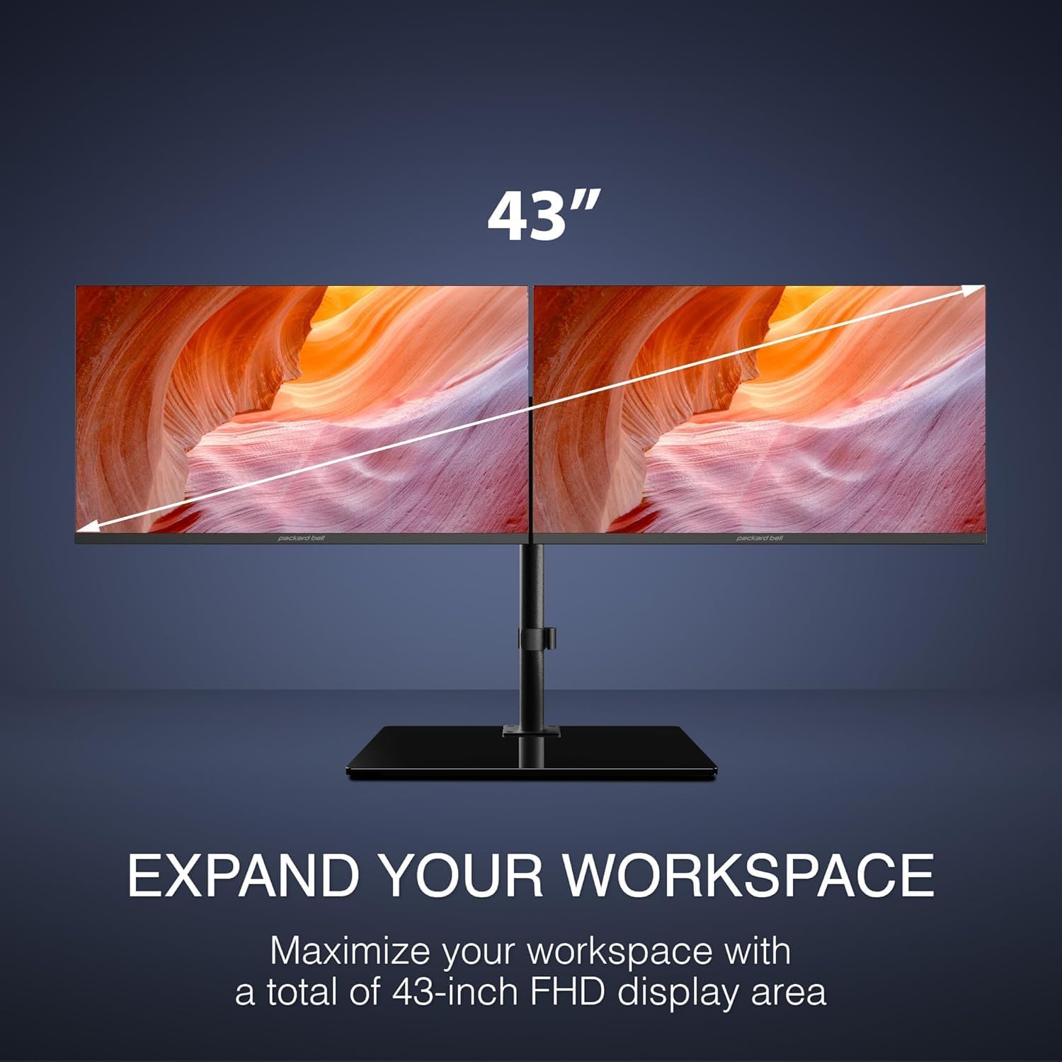 Packard Bell airFrame Dual Monitor Workstation – Two 21.5' Full HD Screens, VESA Mount, 1920x1080, 75Hz, Tilt Adjustable, HDMI/VGA, Slim Bezel – Ideal for Home, Office, Productivity & Light Gaming