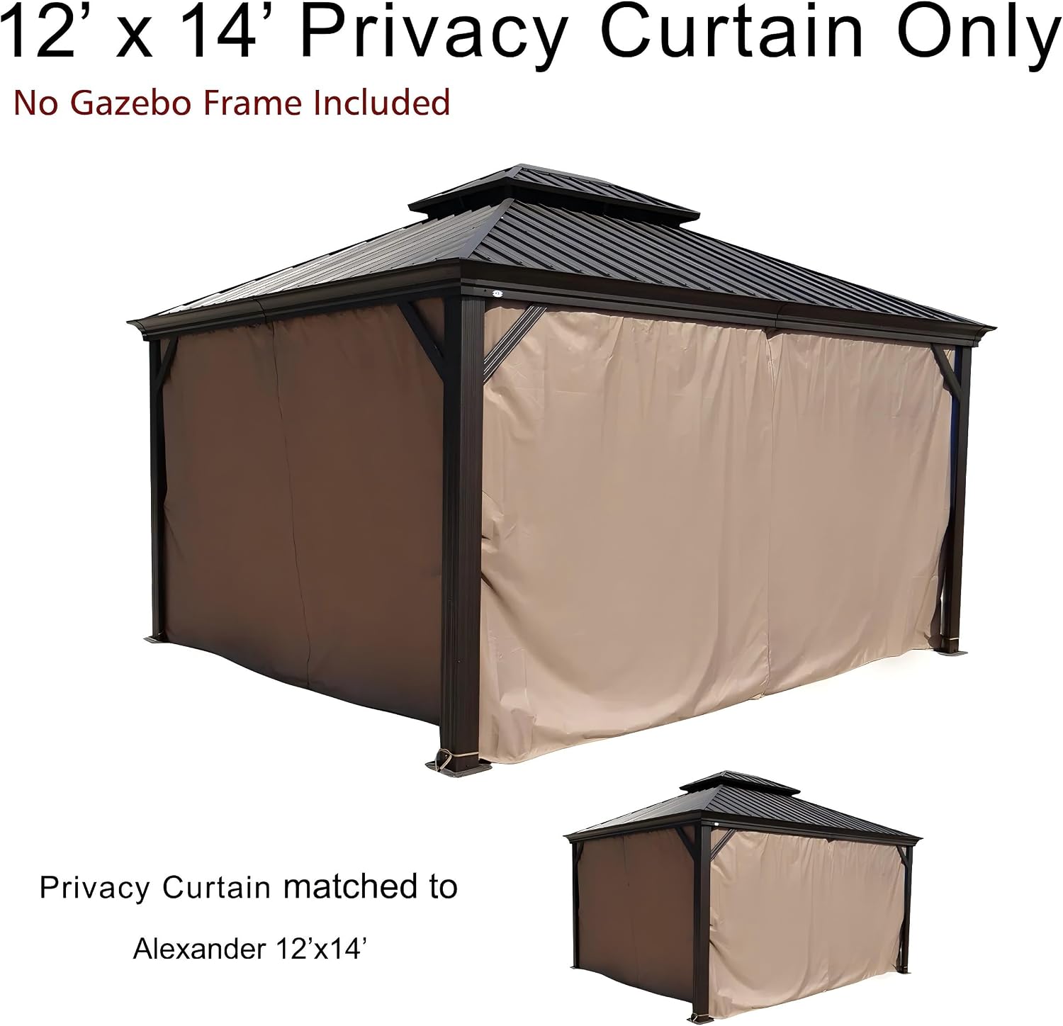 Kozyard 12' x 14'Outdoor Gazebo Privacy Curtain Sidewall, Waterproof Patio Privacy Curtain with Center-Zip Design, Replacement for Hardtop Gazebo Brown