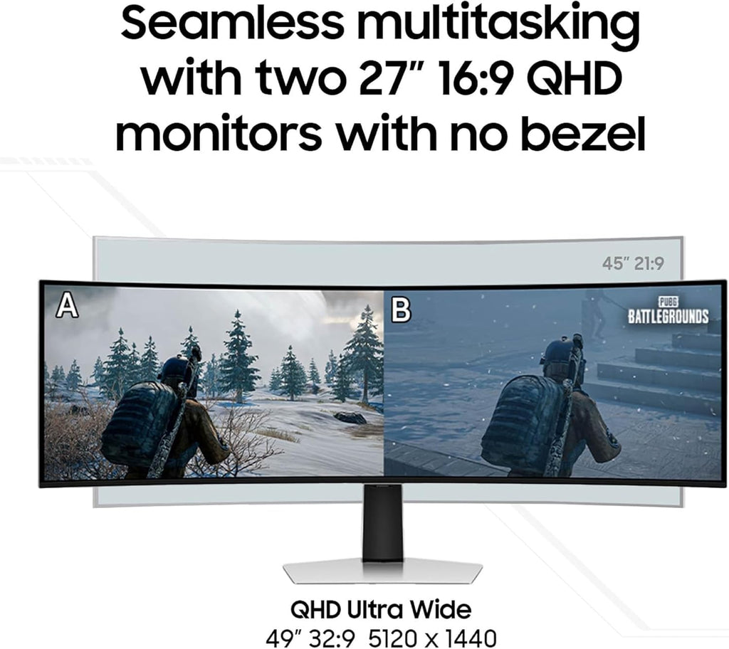 Samsung 49' Odyssey G93SC Series Curved Gaming Monitor, QD-OLED, 240Hz, 0.03ms, DQHD, G-Sync Compatible, FreeSync Premium Pro, Adjustable Stand