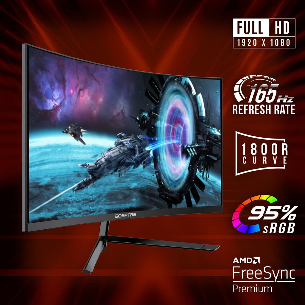 Sceptre Curved 27' FHD 1080p Gaming Monitor up to 165Hz DisplayPort 144Hz HDMI Edge-Less AMD FreeSync Premium, Build-in Speakers Machine Black 2021 (C275B-1858RN)