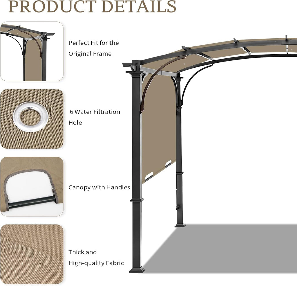 Pergola Canopy Replacement Cover for Lowe's Allen + Roth 10x10 Ft Freestanding Pergola, 200' x 103' Shade Cover, Compatible with Model #L-PG152PST-B,Cover Only (Khaki)