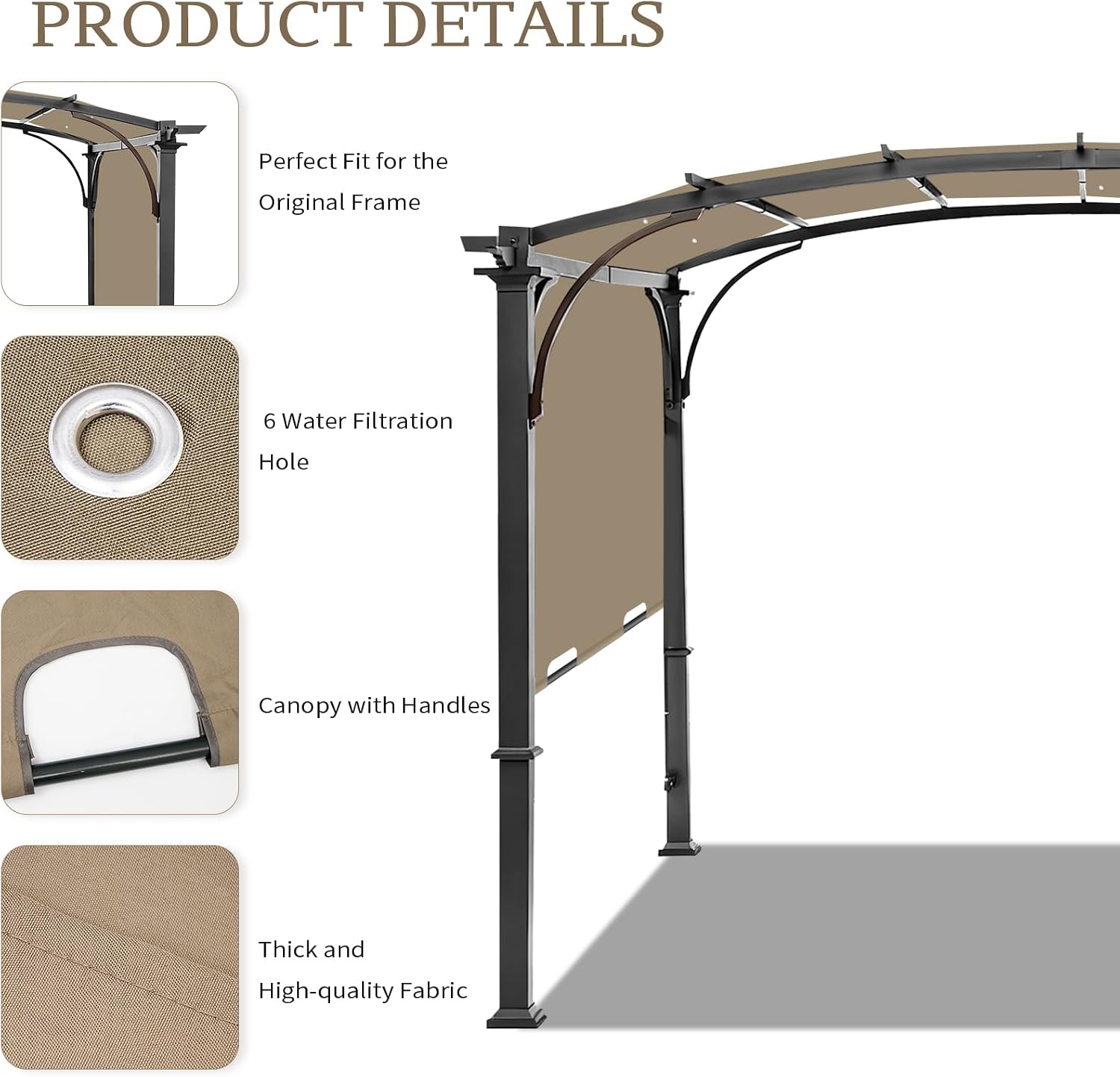 Pergola Canopy Replacement Cover for Lowe's Allen + Roth 10x10 Ft Freestanding Pergola, 200' x 103' Shade Cover, Compatible with Model #L-PG152PST-B,Cover Only (Khaki)