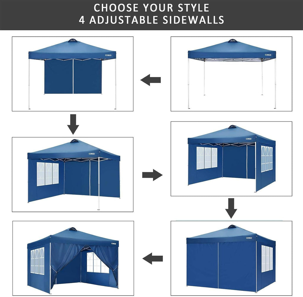 Canopy 10x10 Waterproof Pop up Tent with 4 Sidewalls, Outdoor Event Shelter Sun Shade Party Commercial with Air Vent, 4 Weight Bags, Carry Bag