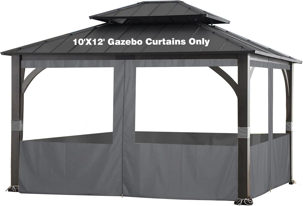 SCOCANOPY Clear Window Gazebo Privacy Curtain Set Fit for 10X12 Ft Gazebo, (Gray)