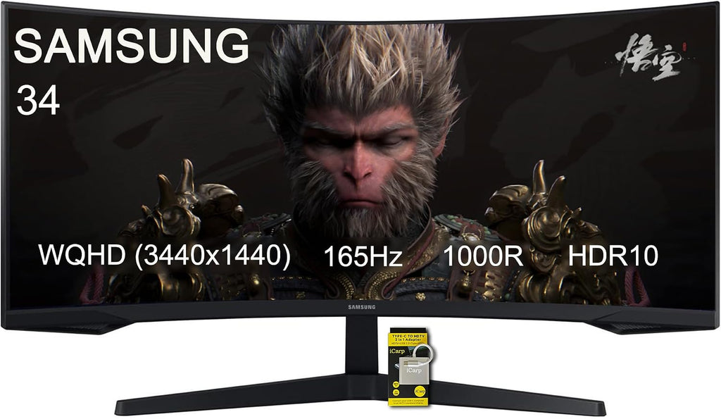 Samsung Odyssey 34 HDR Gaming Curved Monitor - 34 WQHD (3440 x 1440) 1000R - 165Hz - 1ms - HDR10-21:9 - AMD FreeSync Premium - G-SYNC - Flicker Free w/ICP Hub
