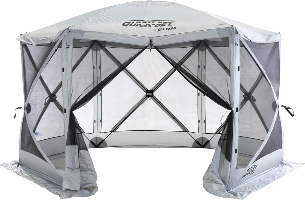 CLAM Quick-Set Pop Up Screen Tent, Escape, 11.5 ft, Instant Setup Gray Outdoor Gazebo Canopy Shelter, 6-Person Bug-Free Camping Tent for Patio, Backyard, Tailgating - Gray