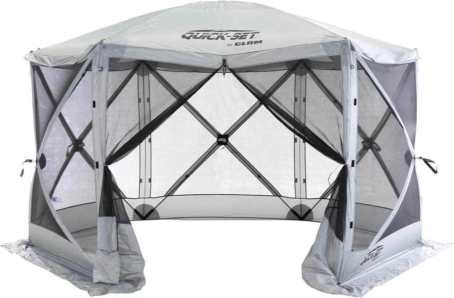CLAM Quick-Set Pop Up Screen Tent, Escape, 11.5 ft, Instant Setup Gray Outdoor Gazebo Canopy Shelter, 6-Person Bug-Free Camping Tent for Patio, Backyard, Tailgating - Gray