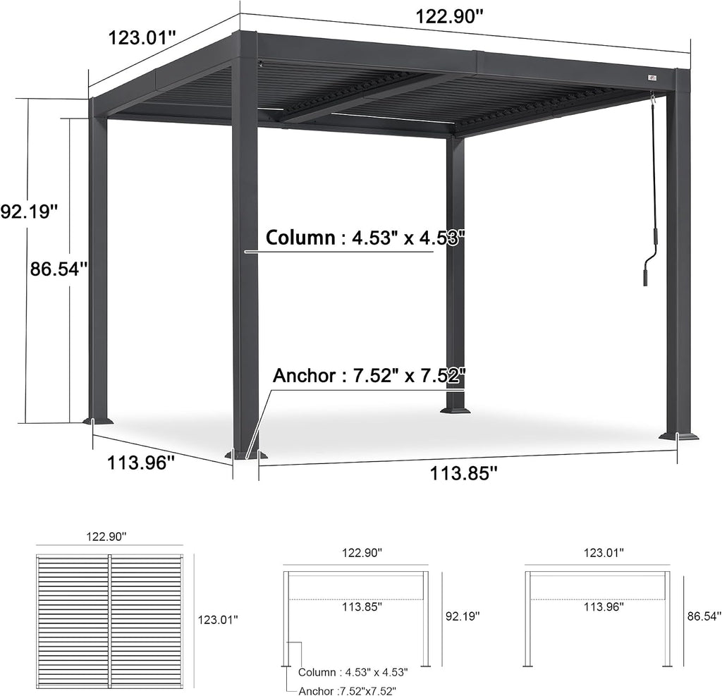 PURPLE LEAF Louvered Pergola 10' x 10' Aluminum Outdoor Pergola with Adjustable Louvers Roof and Integrated Drainage System 70 Mph High Wind Resistant Small Pergolas for Patio Deck Porch Yard