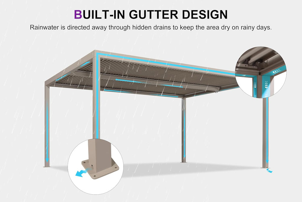 PURPLE LEAF Louvered Pergola 12' × 16' Outdoor Hardtop Gazebo Adjustable Aluminum Sun Shade for Deck Garden Backyard Patio Retractable Roof Canopy