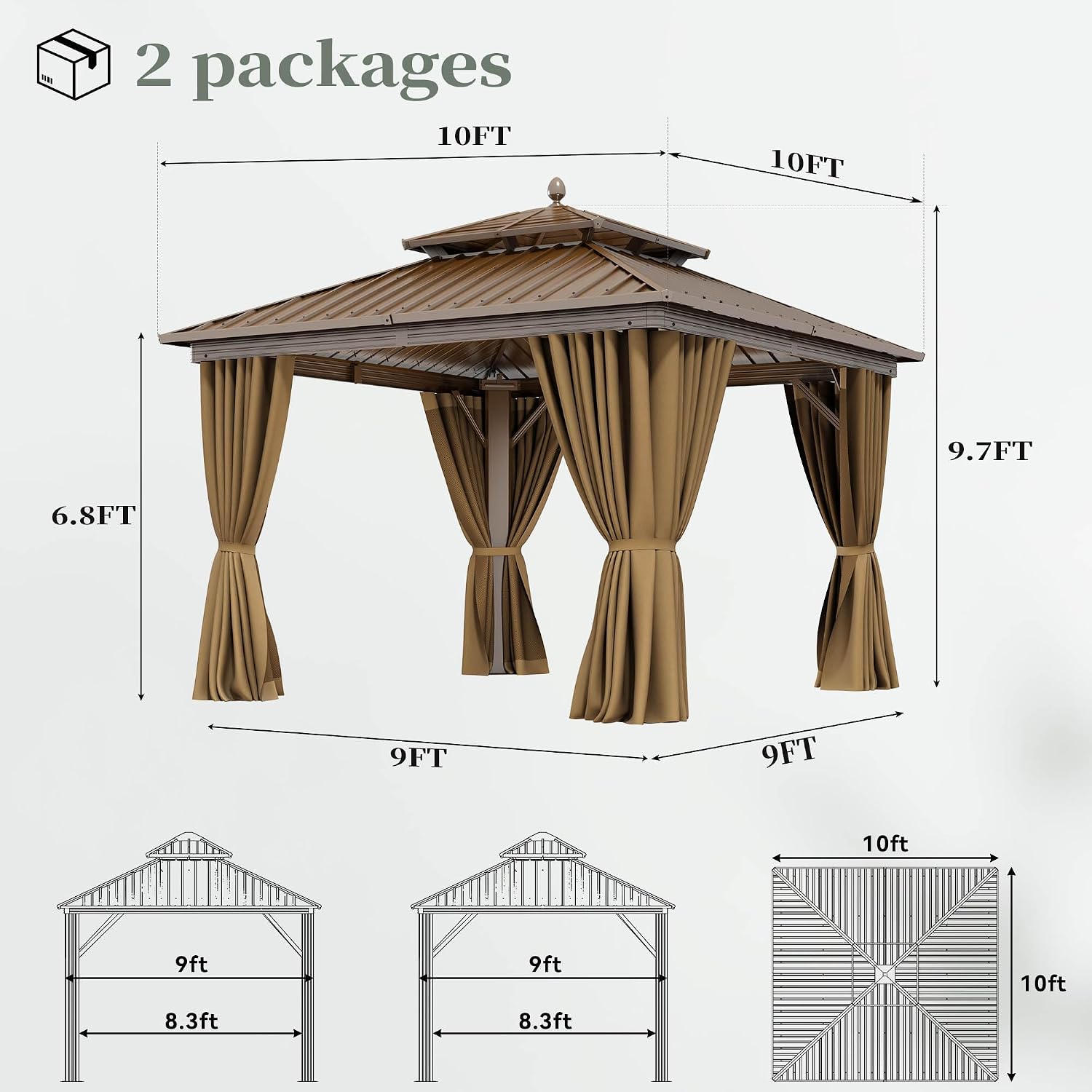 YITAHOME 10x10ft Hardtop Gazebo with Nettings and Curtains, Aluminum Frame Heavy Duty Double Roof Galvanized Steel Outdoor for Patio, Backyard, Deck (Bronze)
