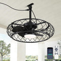 24' Outdoor Ceiling Fan with Light Hanging Plug in Caged Gazebo Fan Remote APP Control 3CCT Dimmable, Quiet Reversible DC Motor Waterproof for Patio Pergola Porch Canopy Black