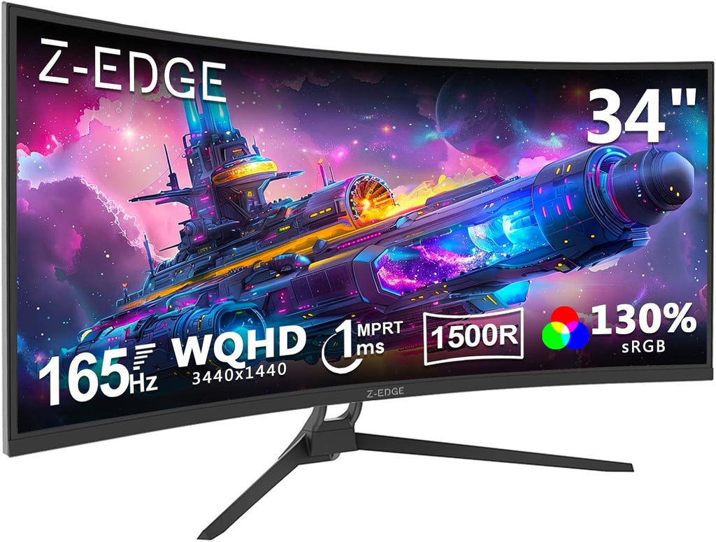 Z-Edge 34' Curved Gaming Monitor, WQHD 1440P 165Hz 144Hz PC Monitor, MPRT 1ms, 21:9 Aspect Ratio, 1500R, 16.7M Colors, 3000:1 Contrast, UG34 Frameless Bezel, 2X DP 1.4 Ports and 2X HDMI 2.0 Port