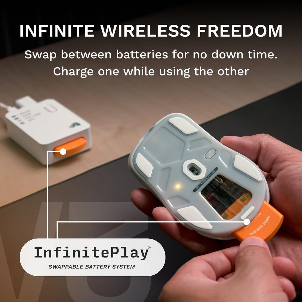 GLORIOUS Gaming Model D3 Wireless Gaming Mouse - InfinitePlay Swappable Battery, 130H Battery Life, 8k Polling, 130M Optical Switches, Ultralight 69g, 30K DPI Optical Sensor, RGB - White