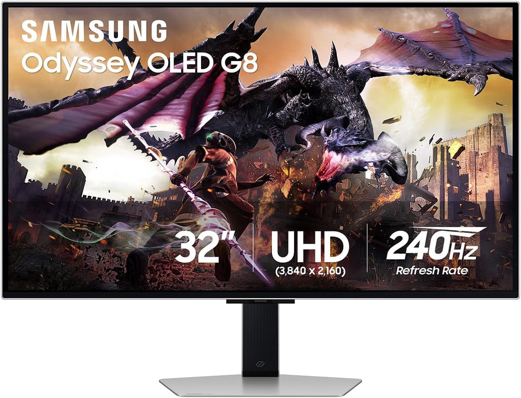 Samsung 32' Odyssey OLED G8 (G80SD) Series 4K UHD Smart Gaming Monitor w QD-OLED, 240Hz 0.03ms, G-Sync Compatible, Glare-Free Display, Sleek Metal Design, LS32DG800SNXZA, 3 Yr Warranty