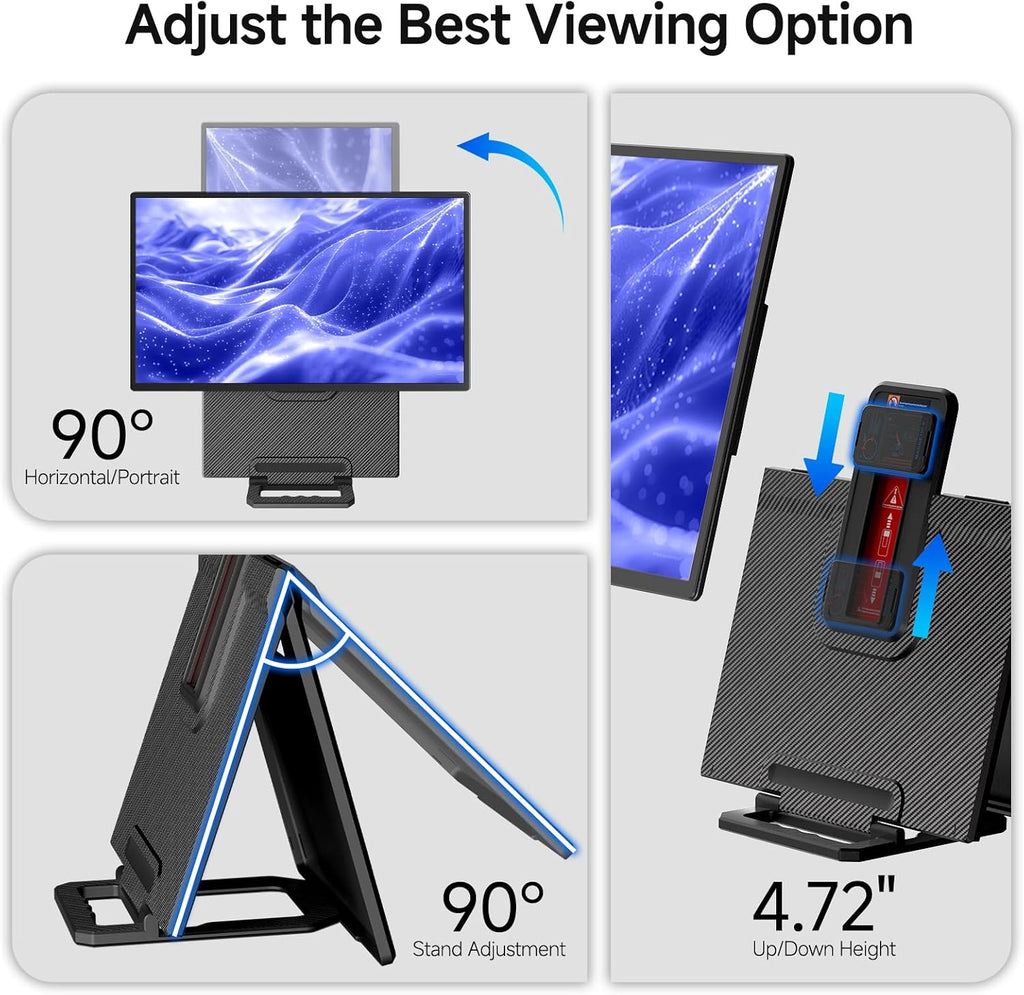 Large Portable Monitor 24 inch - 1080P FHD 100Hz Travel Monitor, 125% sRGB IPS Laptop Screen Extender, VESA Compatible, Height Adjustable Detachable Stand with USB-C HDMI for Work Gaming Office Home