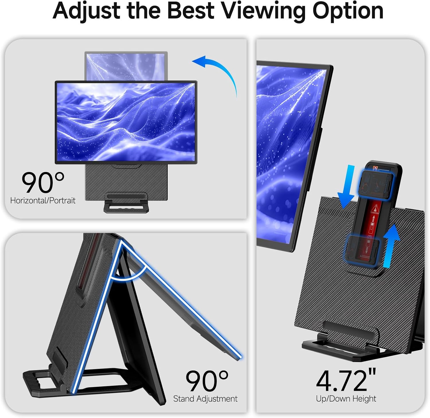 Large Portable Monitor 24 inch - 1080P FHD 100Hz Travel Monitor, 125% sRGB IPS Laptop Screen Extender, VESA Compatible, Height Adjustable Detachable Stand with USB-C HDMI for Work Gaming Office Home