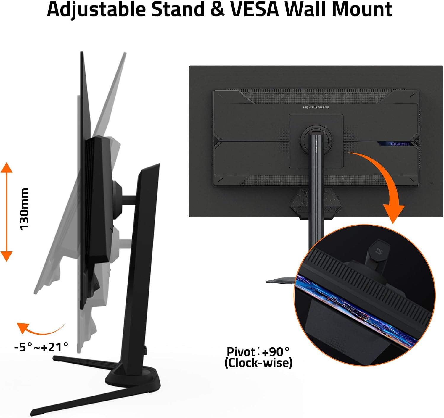 GIGABYTE - M27UP - 27' SS IPS Gaming Monitor - UHD 3840x2160-160Hz - 1ms GTG - AMD FreeSync Premium, G-SYNC Compatible - Dual Mode - Type C KVM - HDMI, DP, Type-C - Height and Tilt Adjustable -Black