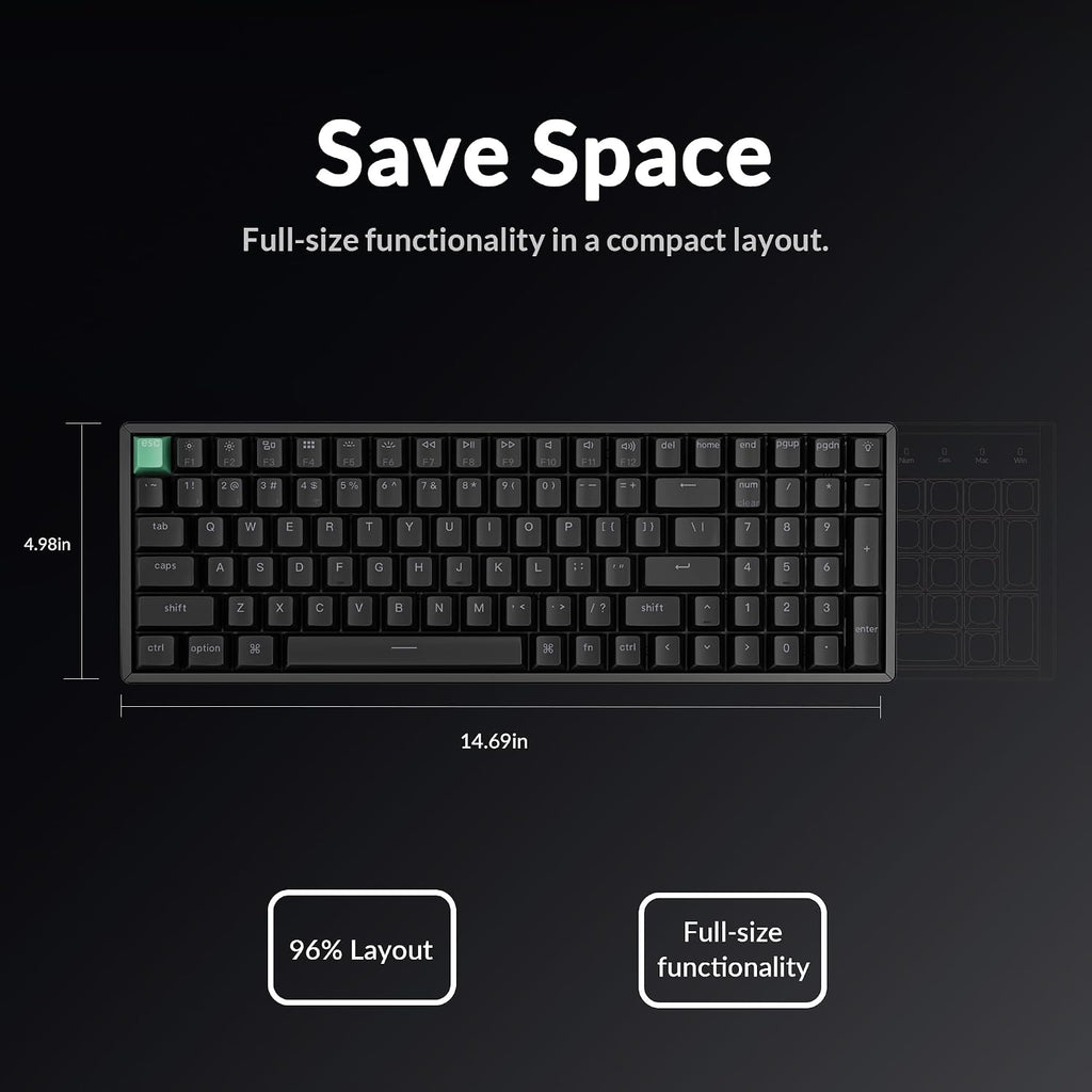 Keychron K4 HE 96% Wireless Hall Effect Keyboard with Number Pad, Rapid Trigger Magnetic Switches, QMK Launcher, 2.4GHz/Bluetooth/Wired, Mac & Windows, Aluminum Frame, Black (Shine-Through)