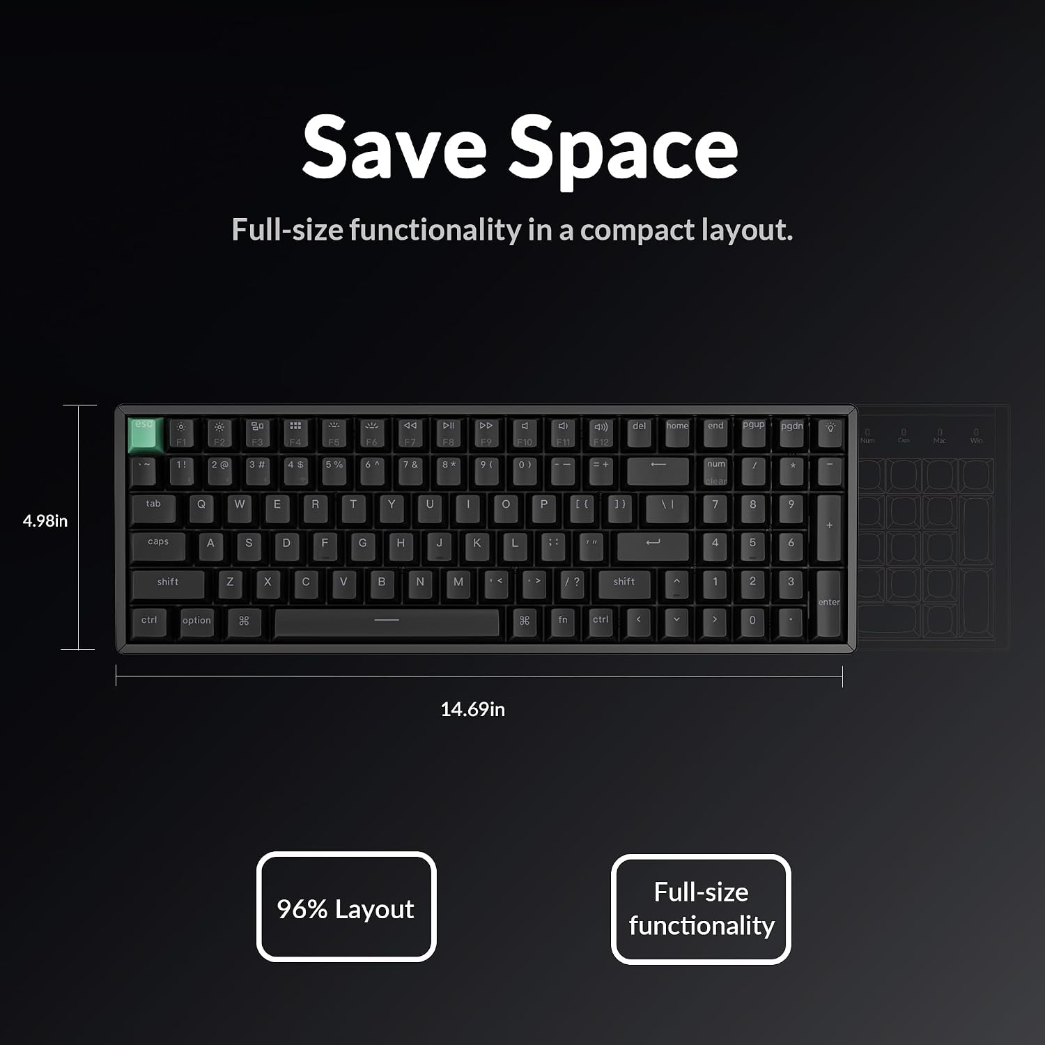 Keychron K4 HE 96% Wireless Hall Effect Keyboard with Number Pad, Rapid Trigger Magnetic Switches, QMK Launcher, 2.4GHz/Bluetooth/Wired, Mac & Windows, Aluminum Frame, Black (Shine-Through)