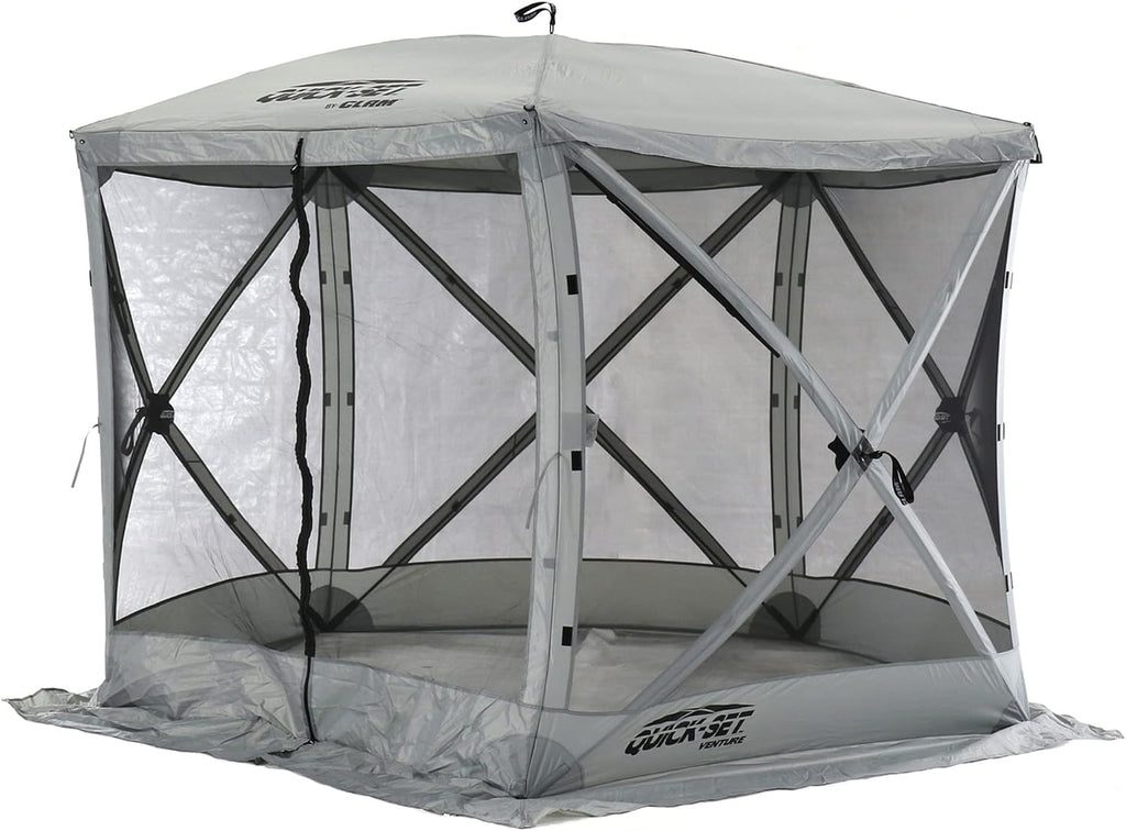 CLAM Quick-Set Pop Up Screen Tent, Venture, 9 x 9 ft, Instant Setup Gray Portable Outdoor Gazebo Canopy Shelter, Compact Bug-Free Camping Tent for Backyard, Beach, Tailgating - Gray