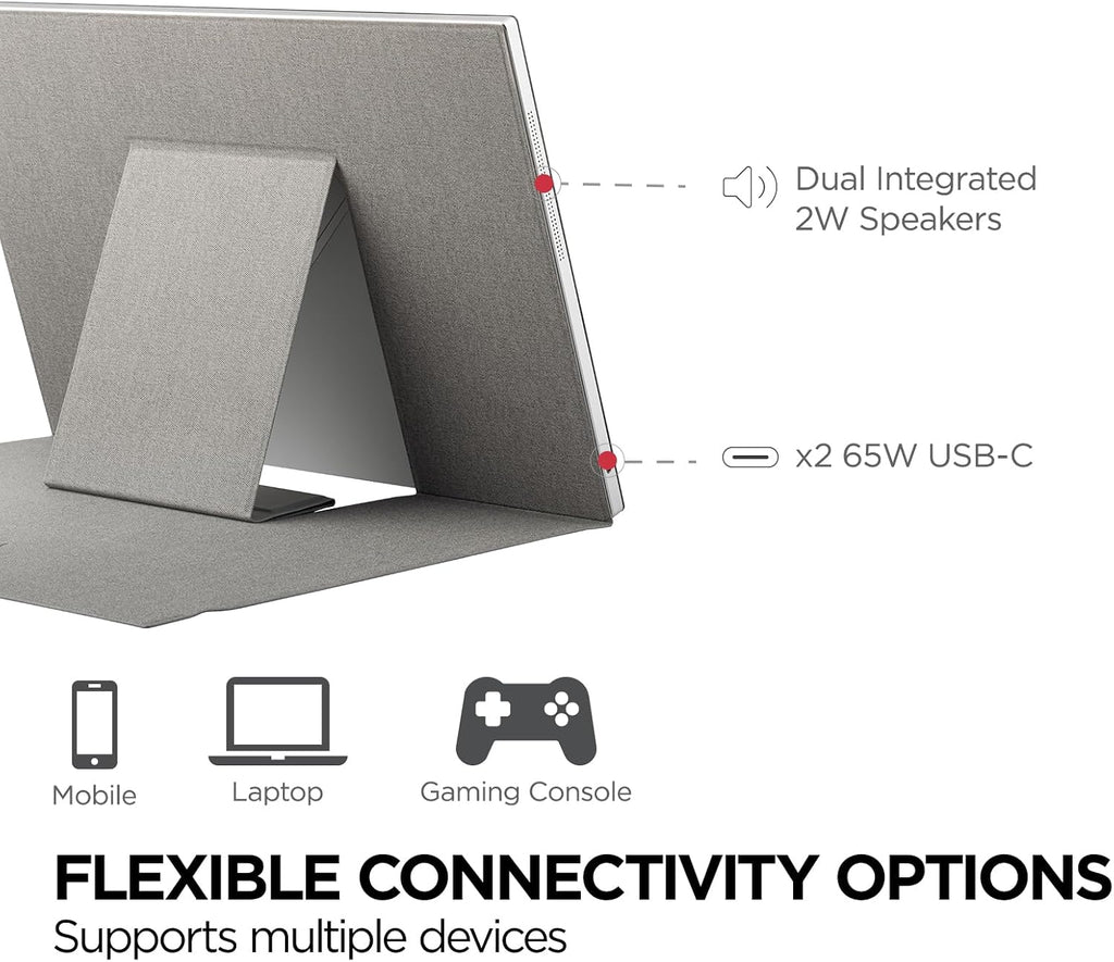 ViewSonic TD1656-2K 16 Inch 1600p Touchscreen Portable Monitor, WQXGA IPS Display for Interactive Workflows and Second Screen Productivity, Built-in Stand, 65W USB-C, mini HDMI, and Smart Cover