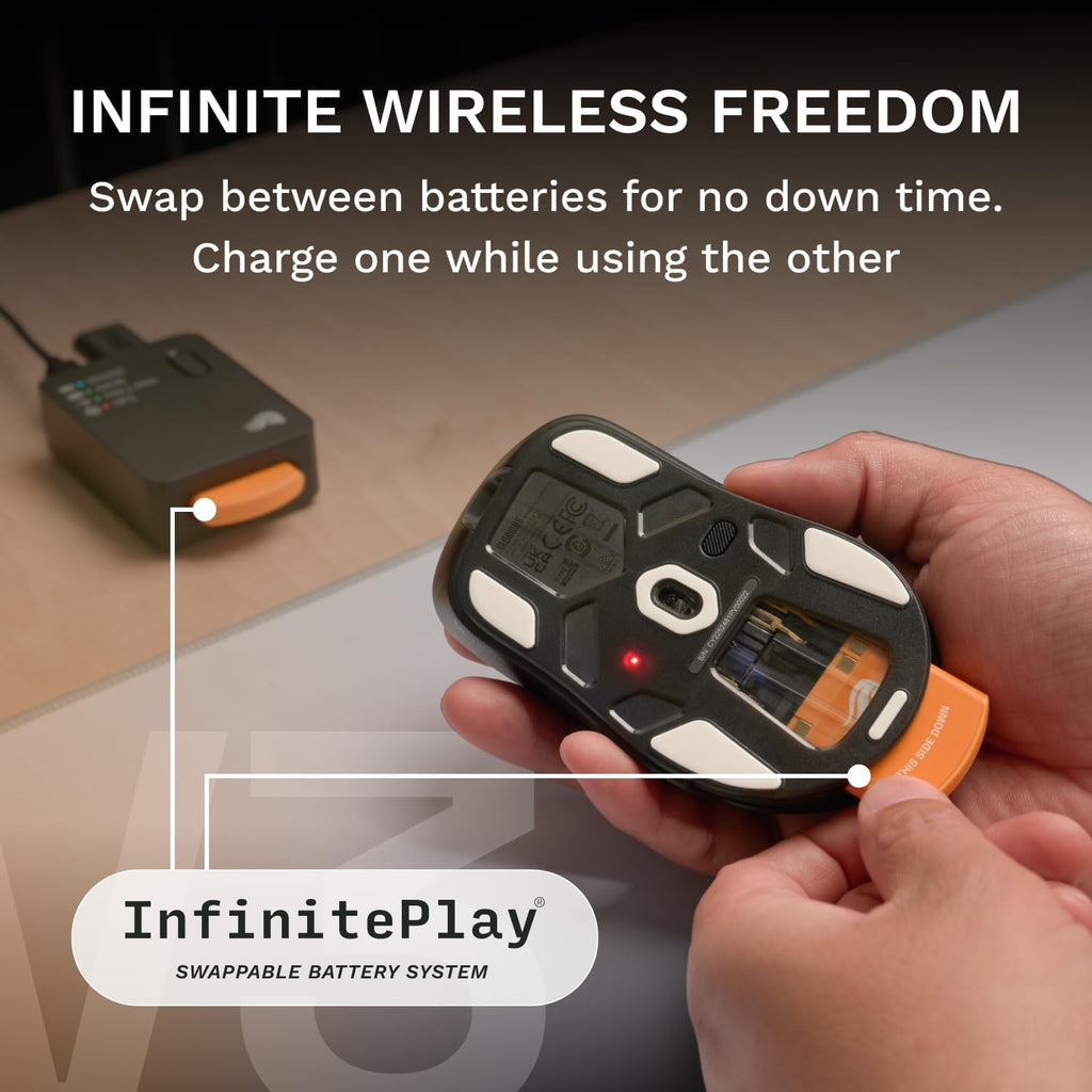 GLORIOUS Gaming Model D3 Wireless Gaming Mouse - InfinitePlay Swappable Battery, 130H Battery Life, 8k Polling, 130M Optical Switches, Ultralight 69g, 30K DPI Optical Sensor, RGB - Black