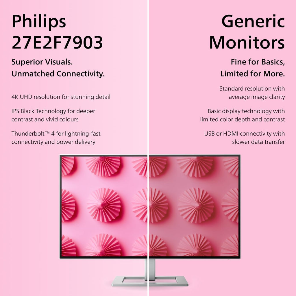 Philips Brilliance 27E2F7903 27' 4K UHD IPS Black Display, Thunderbolt, PD 96W, Height Adjustable, Daisy Chain, Built in Speakers, MacBook/PC Compatible, 4-Year Advance Replacement