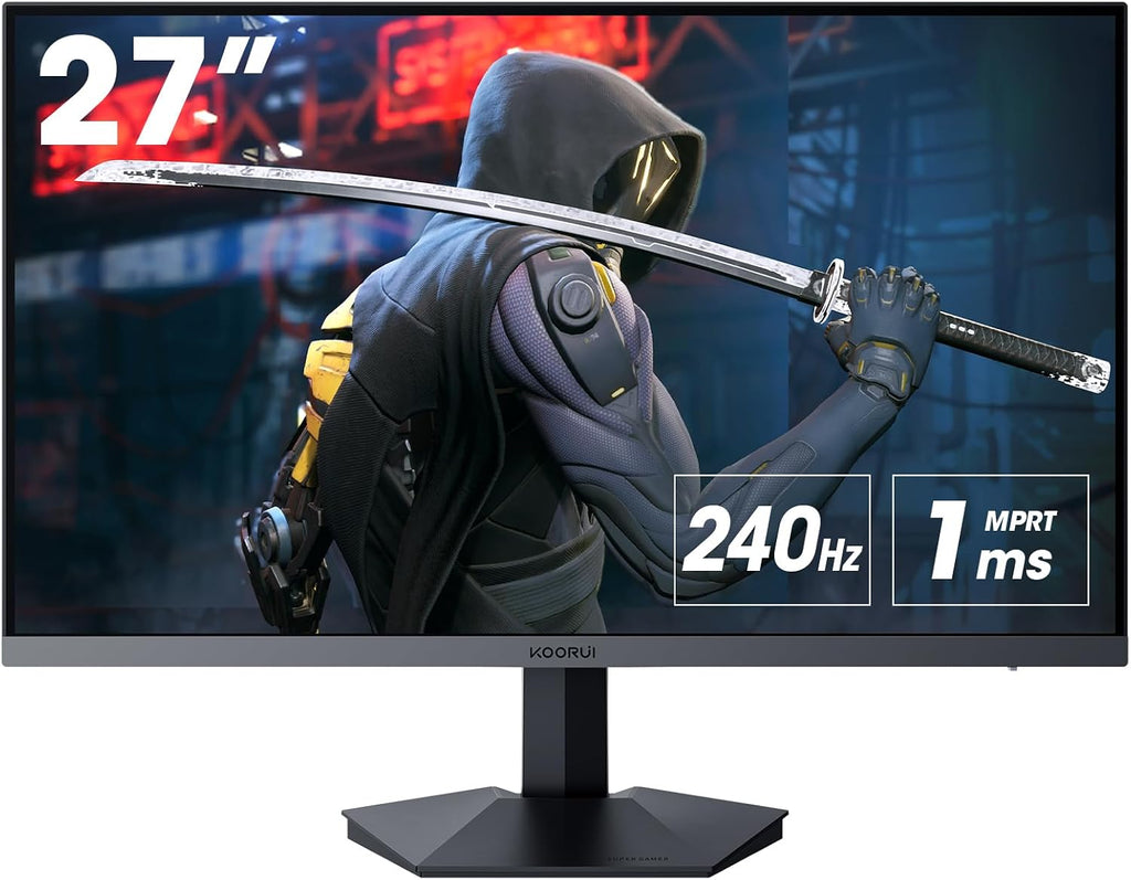 KOORUI 27 Inch Gaming Monitor 240hz, 1ms, FHD 1920x1080, 90% DCI-P3, 100% sRGB Color Gamut, Adaptive Sync Compatible, HDMI, DisplayPort, Black, GN02