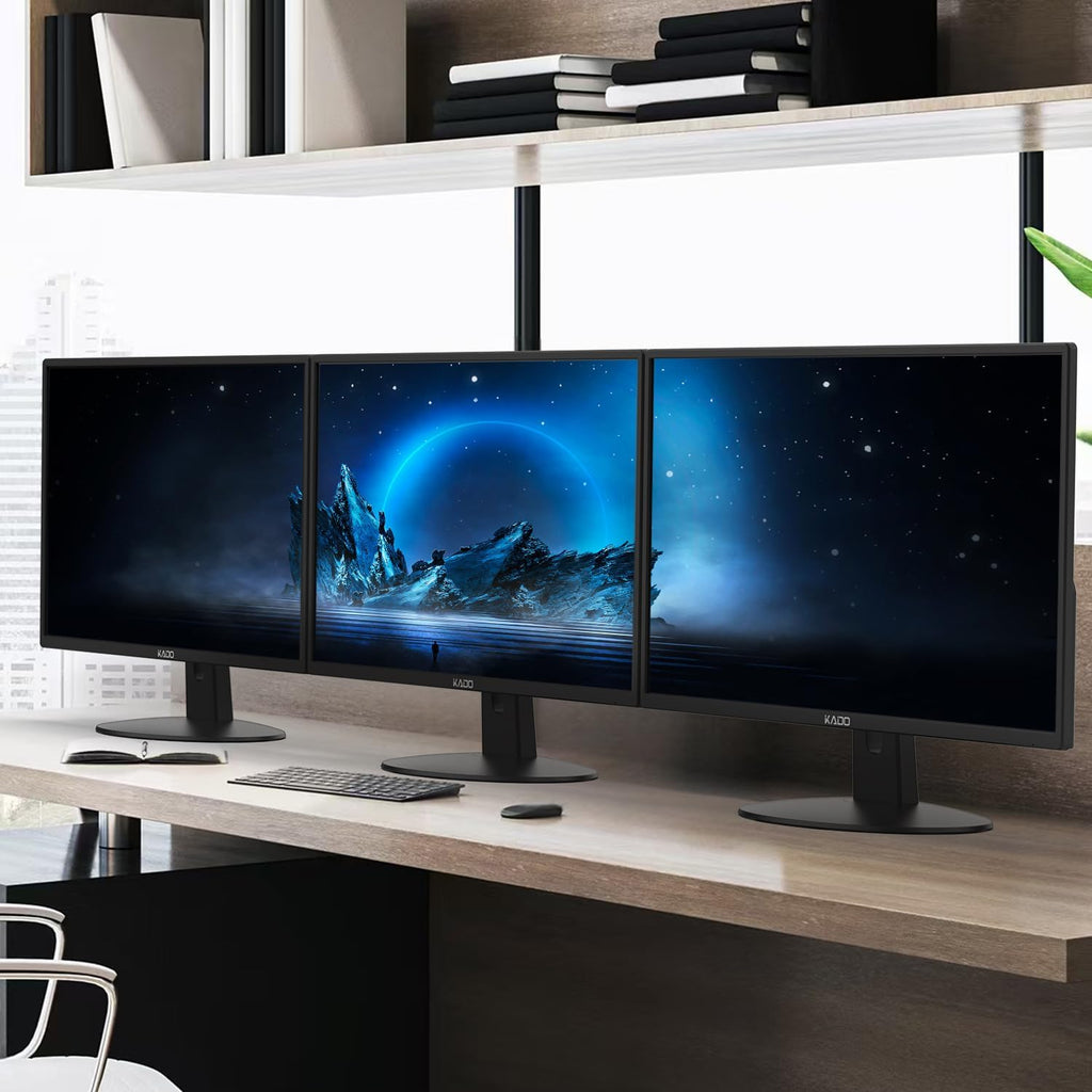 Kado Triple Monitor Setup - 3-Pack 22' 1920x1080 Computer Monitor 75Hz VESA Mount HDMI Office Gaming Hybrid Sim Racing Built-in Speakers (E22X Trio Series)