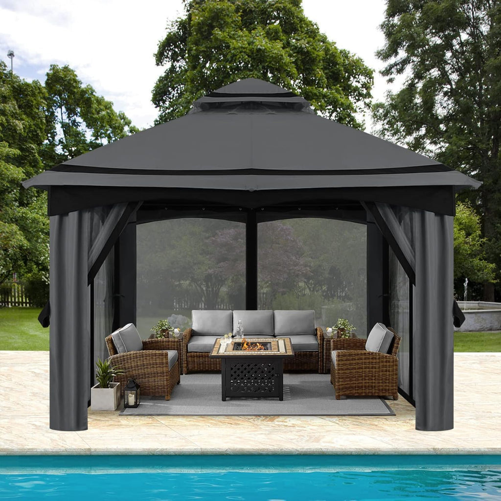MASTERCANOPY 10x10FT Outdoor Patio Gazebo with Mosquito Netting for Backyard, Patio, Garden Dark Grey
