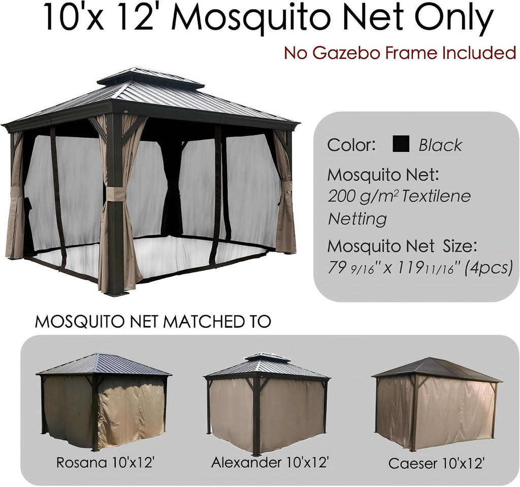 Kozyard Gazebo Privacy Screen Netting for 10' x 12' Gazebo, Textilene Mesh Net for Hardtop Gazebo, Breathable Outdoor Gazebo Netting