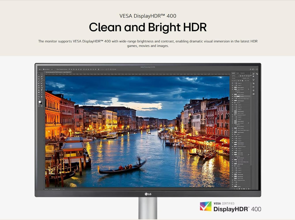LG 27-inch Computer Monitor UHD (3840 x 2160), USB Type-C, HDR 400, DCI-P3 95%, Built-in Speaker, 60Hz, 5ms, HDMI, DisplayPort, AMD FreeSync, Tilt/Height/Pivot Adjustable Stand, White Monitor
