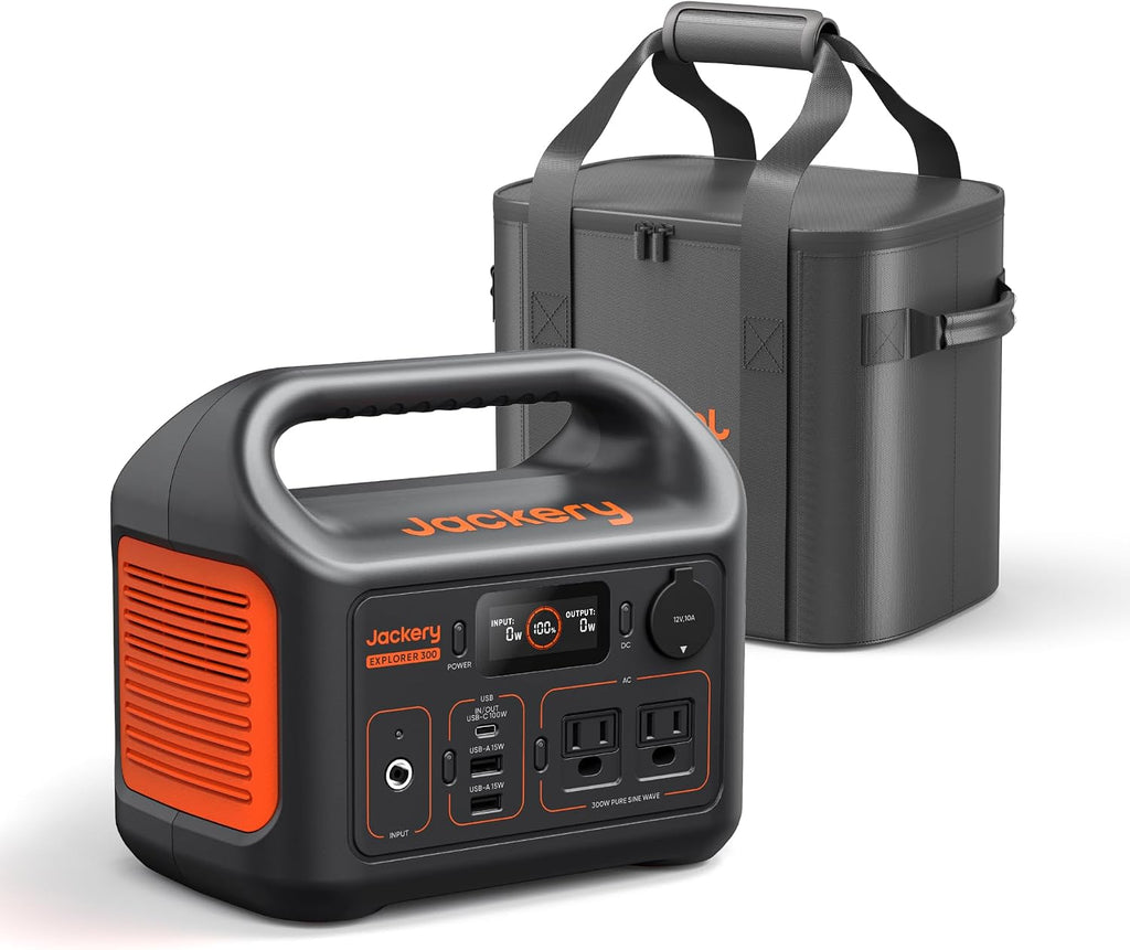 Jackery Portable Power Station Explorer 300 with Carrying Bag, 292Wh Backup LiFePO4 Battery, Solar Generator for Outdoors Camping Travel Hunting Blackout (Solar Panel Optional)