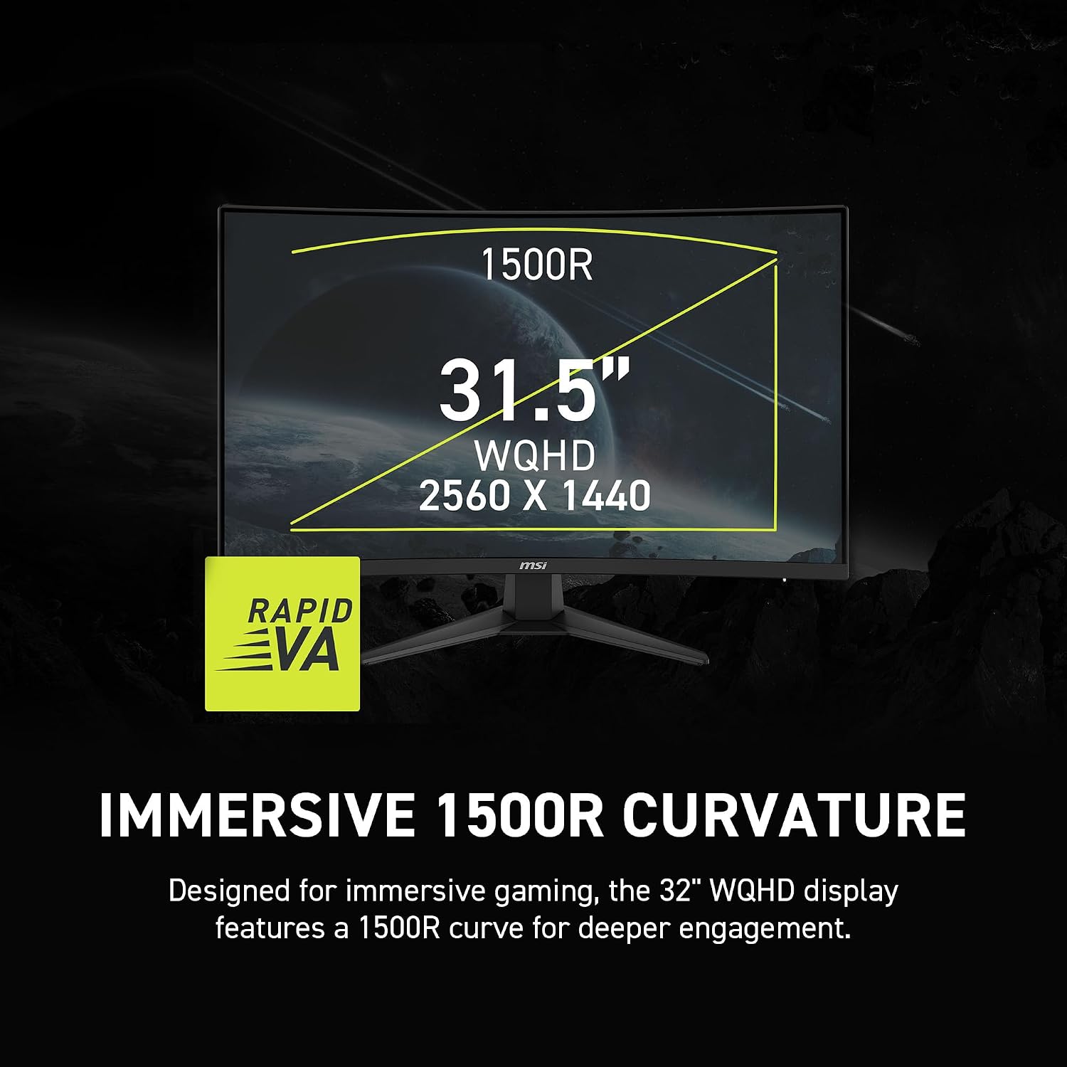 msi MAG 321CQF E18 32-inch 2560 x 1440 (QHD) Gaming Office Monitor, 180Hz, Adaptive-Sync, HDR Ready, HDMI, VGA Port, VESA Mountable, Tilt, 4-Side Slim Bezel, 0.5ms, Black