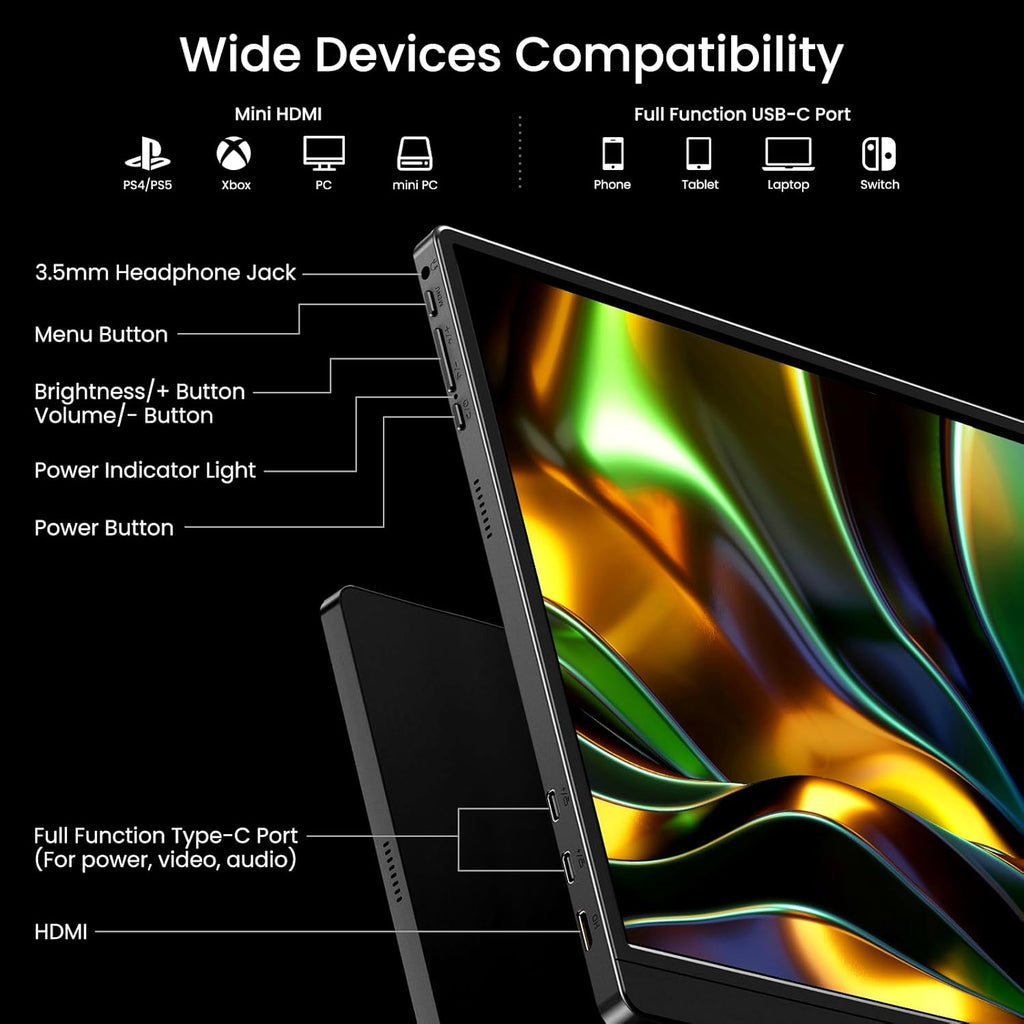 VILVA 17.3'' Portable Monitor 2.5K QHD 165Hz Gaming Display, Ultra-Slim Metal Body, Built-in Stand, USB-C HDMI External Monitor for Laptop, PC, PS5, Xbox, Switch