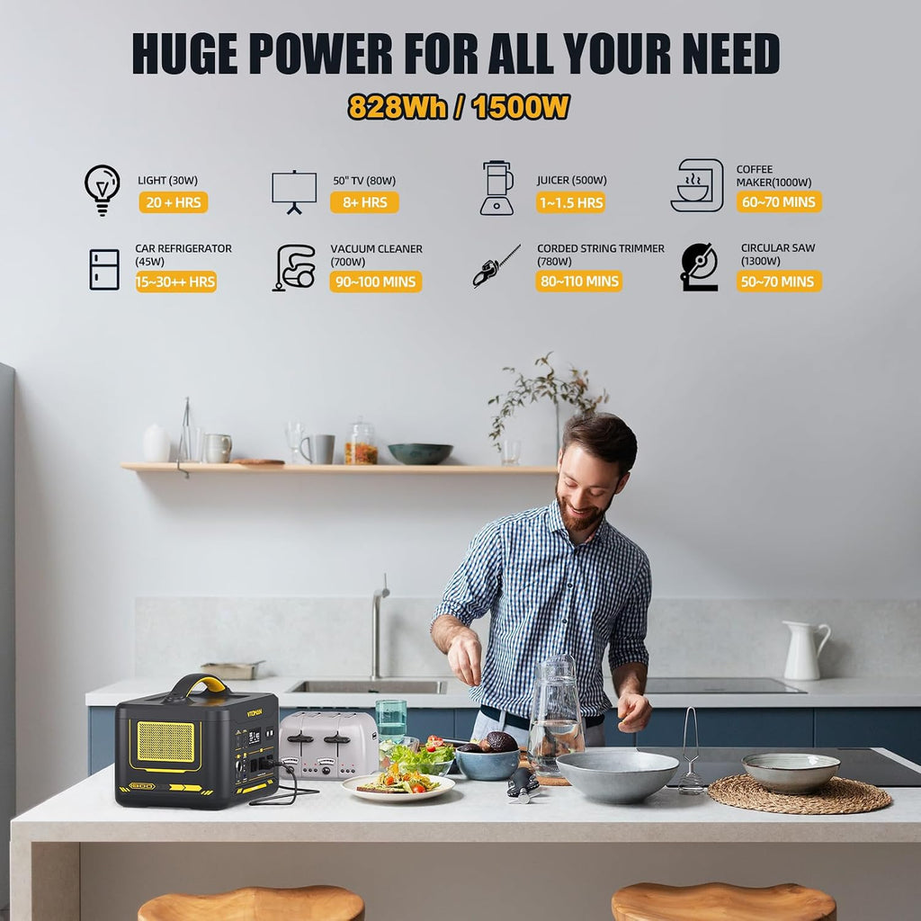 VTOMAN 2376Wh Portable Power Station with Extra Battery & 110W Solar Panel - 1500W Up to 3000W Solar Power Generator for Home Backup, Off-grid, Road Trip, RV, Camping, Fishing, Emergencies