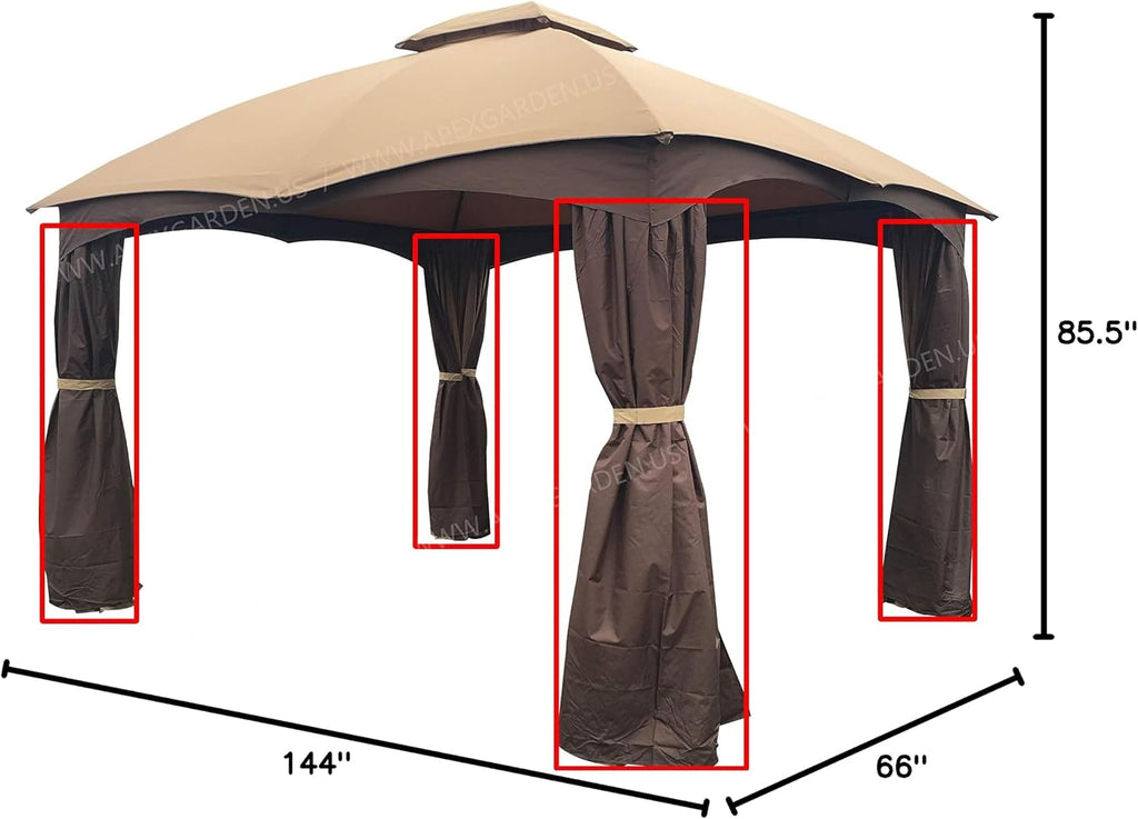 APEX GARDEN 4 Poles Brown Corner Curtain Set for Lowe's 10' x 12' Gazebo Model #GF-12S004BTO / GF-12S004B-1 (Corner Curtains Only) (Dark Brown)