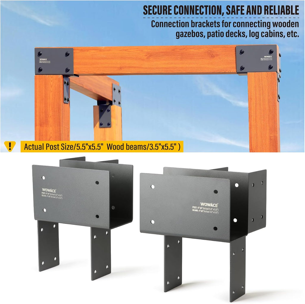 2 Pack 4x6 (Actual 3.5'x5.5') Heavy Duty Stainless Steel Pergola Brackets - Corner Post to Beam Connector for Gazebos, Patio Decks, Porches - Wood Post Cap Tie Bracket (Dark Gray)