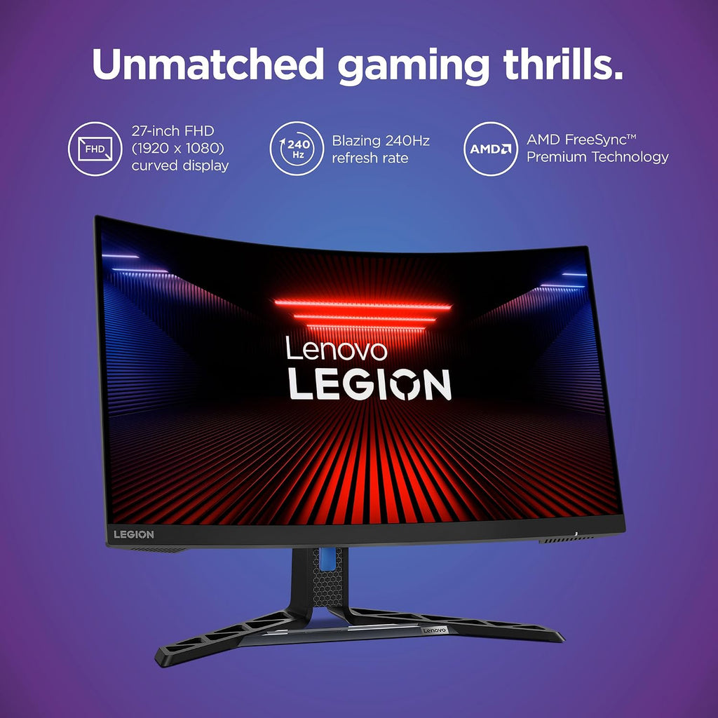 Lenovo Legion R27fc-30 Gaming Monitor, 27' FHD Curved, 280Hz, 0.5ms MPRT, AMD FreeSync, VESA Adaptive Sync, Lift/Tilt/Pivot/Swivel Stand, HDMI 2.1 and DisplayPort 1.4, 350 nits, Raven Black