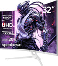 CRUA 32' Curved Gaming Monitor, 4K UHD 3840x2160, 144Hz/160Hz, 1500R VA Display, AMD FreeSync, 120% sRGB, Built-in Speakers,RGB Lighting, HDMI 2.1&DP 1.4, White PC Monitor for Gaming, Streaming & Work